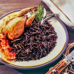 PERNICE CON PANCETTA E RISO SELVAGGIO