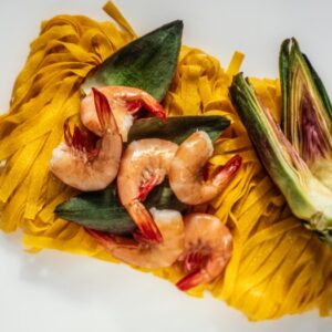 PASTA ALL'UOVO, TAGLIATELLE, CARCIOFI, GAMBERI, STILL LIFE, INGREDIENTI - 4005