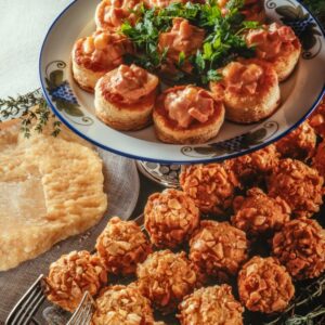 VOL AU VENT AL GRANA E POLPETTE DI GRANA E MANDORLE