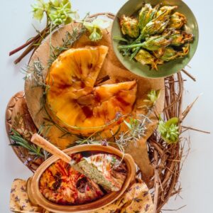 FIORI DI ZUCCHINA FRITTI, TORTA DI PERE, TERRINA DI RISO E POLLO VESTITA - 6941