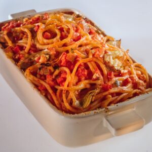 PIROFILA DI BUCATINI CON PANCETTA CARCIOFI E POMODORO - 7179