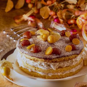 TORTA CON MARRON GLACÈ E ALCHECHENGI
