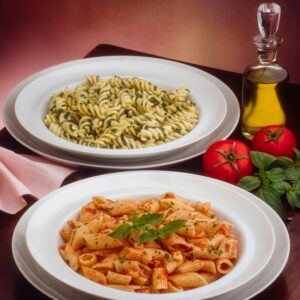 MEZZE PENNE ALLA SORRENTINA E FUSILLI AL PESTO DI RUCOLA - 9482