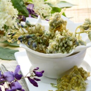 FIORI FRITTI DI SAMBUCO E GLICINE