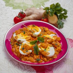 UOVA SODE ALL'INDIANA CON POMODORO ZENZERO E CORIANDOLO