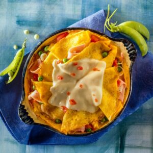 PIROFILA CON CREPES FORMAGGIO PROSCIUTTO CIPOLLOTTI E PISELLI - 9627