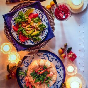 SFORMATO DI RISO E SGOMBRI CRESCIONE GAMBERI E INSALATA CON AVOCADO SPINACI BRANZINO POMPELMO - 9835