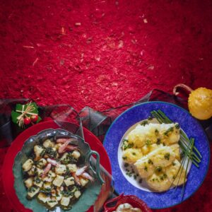 GNOCCHI CON CIME DI RAPA GAMBERI E GNOCCHI DI SEMOLINO MERLUZZO CURCUMA - 9855