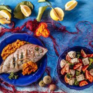 PAGELLO CON CAROTE E ERBE AROMATICHE INSALATA DI CERNIA E POMODORI - 3047