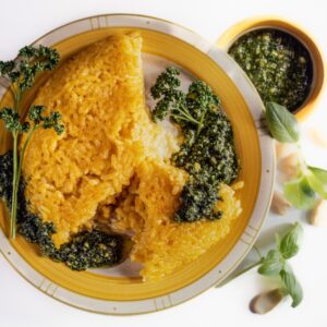 TORTINO DI RISO ALLO ZAFFERANO CON PESTO ALLE MANDORLE - 4075