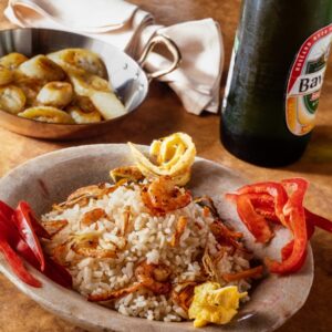 RISO ALLA BIRRA CON GAMBERI PEPERONI CIPOLLOTTI E MIELE - 4152