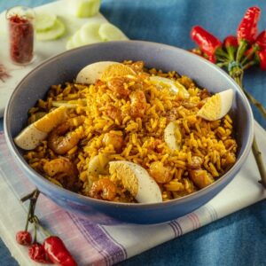 RISOTTO CON UOVA SODE CETRIOLI GAMBERI ZAFFERANO PEPERONCINO - 4197