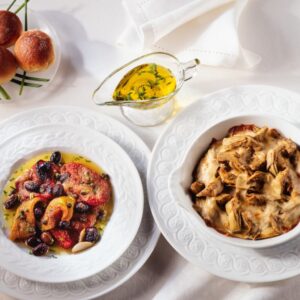 CARCIOFI AL GRATIN E PEPERONI CON OLIVE - 4344