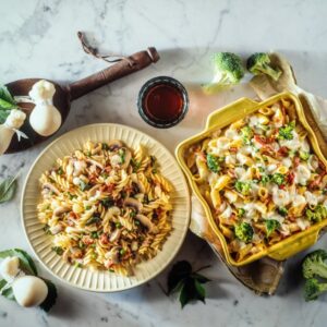 MENÙ 2 PRIMI FUSILLI CON PISELLI SPECK E SCAMORZA E MEZZE PENNE CON BROCCOLI PANCETTA SCAMORZA - 4390