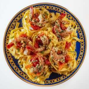 TAGLIATELLE CON POMODORI BASILICO GAMBERI E NOCI - 5996
