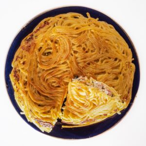 TORTINO DI SPAGHETTI SALTATI CON SPINACI RICOTTA E PROSCIUTTO COTTO - 6054