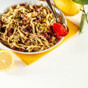 TROFIE CON OLIVE ZUCCHINE POLPA DI GRANCHIO E UOVA DI LOMPO - 6068