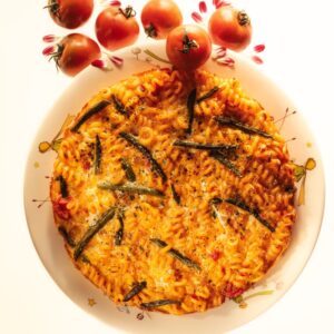 TORTINO DI PASTA SALTATA CON UOVA POMODORO TOMA PIEMONTESE E ASPARAGI - 6103