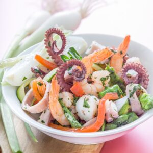 POLPETTI E GAMBERETTI CON ORTAGGI - INSALATA ORTO MARE - 4956