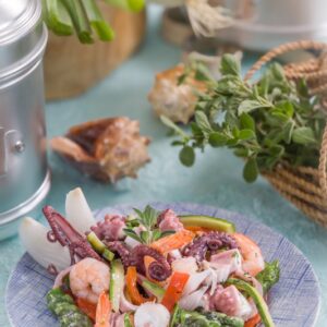 POLPETTI E GAMBERETTI CON ORTAGGI - INSALATA ORTO MARE - 4949