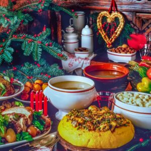 BAGNA CAUDA, GNOCCHI AL FORMAGGIO, ANGUILLA ROSSA CON POLENTA, CAPPONE RIPIENO, BOLLITO MISTO, TRONCO DI CASTAGNE, FRITTELLE DI RICOTTA - S277790 - 8363