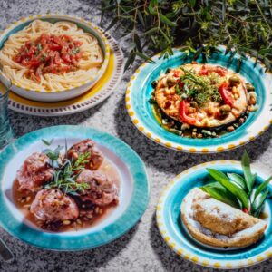 SPAGHETTI AL PESTO PANTESCO, CONIGLIO IN AGRODOLCE, AGGHIOTTA DI PESCE SPADA, RAVIOLI DOLCI DI RICOTTA - 5999