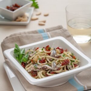 VERMICELLI ALLE ALICI, MANDORLE, UVETTA E POMODORINI SECCHI - SICILIA - 1070