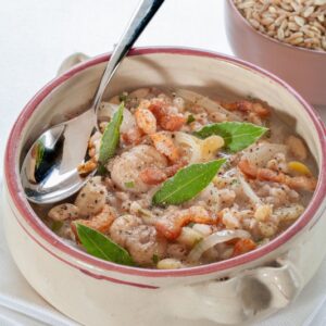 MINESTRA DI FARRO CON CASTAGNE, FAVE, NOCCIOLE, PANCETTA, CIPOLLE E ALLORO - 2946