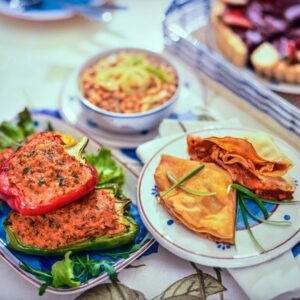 TORTA AL CIOCCOLATO, PEPERONI RIPIENI, CRESCPELLE DI SOIA AL RAGÙ VEGETALE, INSALATA DI FAGIOLI - S 0703173 - 8349