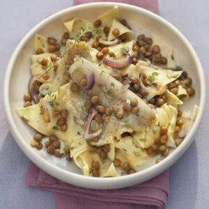 STRACCI AL TIMO CON FILETTI DI MERLUZZO LENTICCHIE CIPOLLE ROSSE TIMO-2521