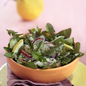 INSALATA CON TARASSACO MERLUZZO RAPANELLI LIMONE CETRIOLI PEPE E SEMI DI CUMINO - 3948