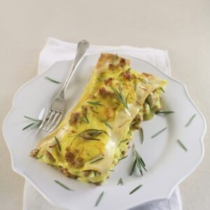 LASAGNE CON BESCIAMELLA E PANNA ALLO ZAFFERANO CON SALSICCIA E ROSMARINO - 4063