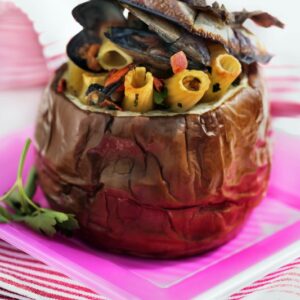 MELANZANA RIPIENA AL FORNO CON MACCHERONI AGLIO PREZZEMOLO COZZE E POMODORO - 5117