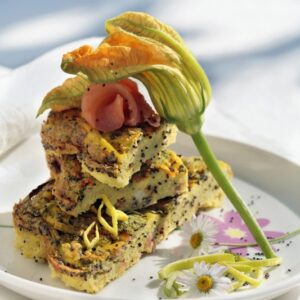 FRITTATINA CON FIORI DI ZUCCA SEMI DI PAPAVERO PORRI E SALMONE AFFUMICATO - 5130
