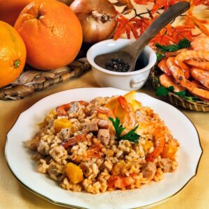 RISOTTO CON PESCE SPADA, GAMBERI E ARANCE