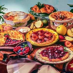 TARTE TATIN ALLE MELE,  TORTA ROVESCIATA ALLE PERE, TORTA ROVESCIATA ALLE PRUGNE, PIE AI FRUTTI DI BOSCO, PIE DI FICHI, PIE DI PESCHE AL VINO ROSSO - S28960 - 0001