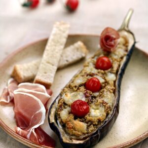 MELANZANA RIPENA AL PROSCIUTTO CRUDO MOZZARELLA DI BUFALA POMODORINI DATTERINI - 1095