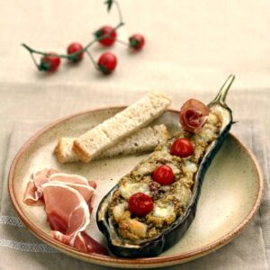 MELANZANA RIPENA AL PROSCIUTTO CRUDO MOZZARELLA DI BUFALA POMODORINI DATTERINI - 1099