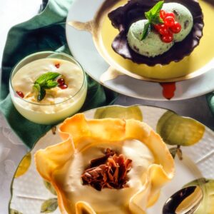 COUPELLES ALLA CREMA DI ZABAIONE, CONCHIGLIE DI CIOCCOLATO CON GELATO ALLA MENTA - S 26 970 - 77977