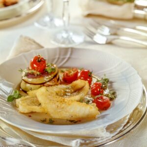 SAN PIETRO CROCCANTE CON POMODORINI E SFORMATO DI MELANZANE - S2801 - 78243