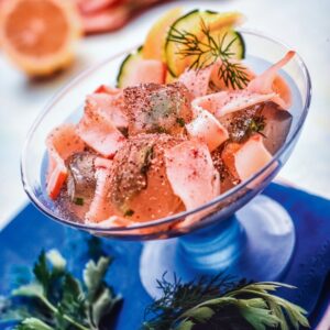 CUBOTTI DI GELATINA ALLE ERBE CON CARPACCIO DI PESCE SPADA AFFUMICATO - S 23041052 - 6307