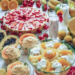 TORTA ALLA FRAGOLA GELATO AL MANGO MACEDONIA FRULLATI DI ALBICOCCHE E POMPELMO - 2742