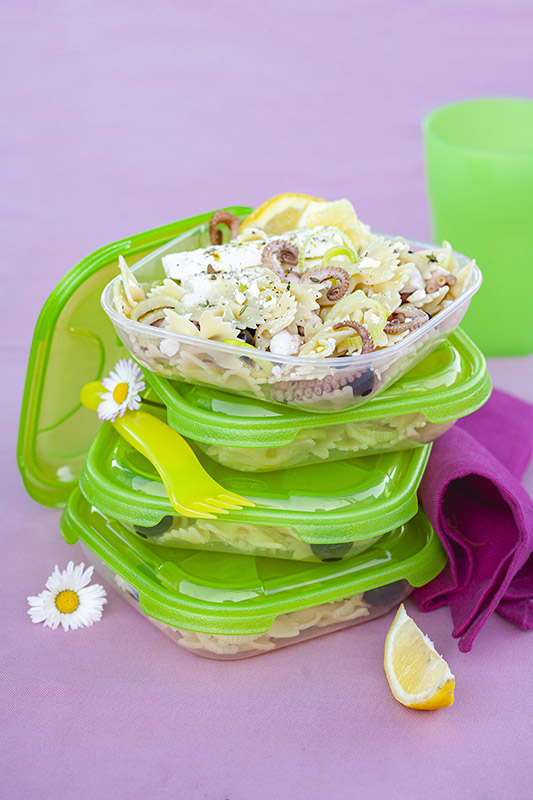 PICNIC – INSALATA DI PASTA DI FARFALLE POLPO PORRI TIMO FETA LIMONE – 4693