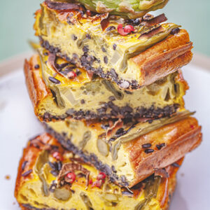 CLAFOUTIS CON PANNA RISO VENERE  TACCOLE  ASPARAGI PORRI PEPE ROSA - 1659
