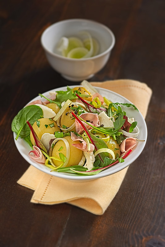 INSALATA DI PATATE NOVELLE CON MISTICANZA PROSCIUTTO COTTO MOZZARELLA PORRI - 9490