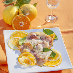 CARPACCIO DI PESCE SPADA MARINATO CON ARANCIA LIMONE E GRAPPA TIMO - 5783