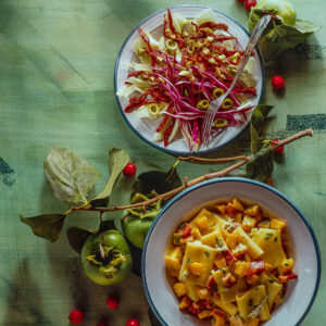 PACCHERI CON PANCETTA E ZUCCA, INSALATA DI CARNE, CAVOLO ROSSO E FINOCCHI - 7107