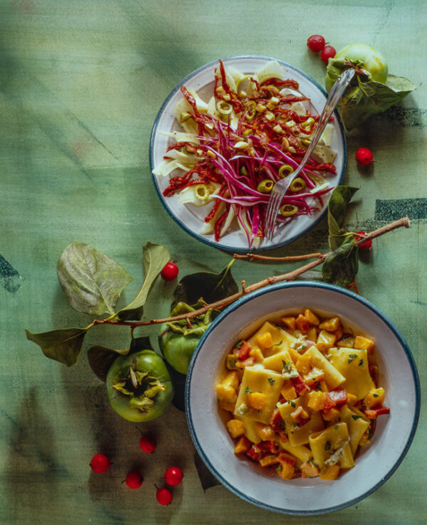 PACCHERI CON PANCETTA E ZUCCA, INSALATA DI CARNE, CAVOLO ROSSO E FINOCCHI - 7107