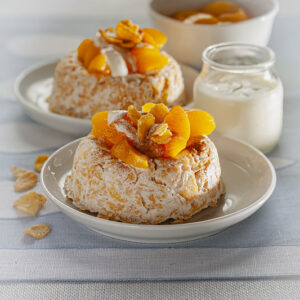 COLAZIONE CON YOGURT E FRUTTA - SFORMATINI DI YOGURT CON FIOCCHI DI MAIS PESCHE ALBICOCCHE CANNELLA - 1863