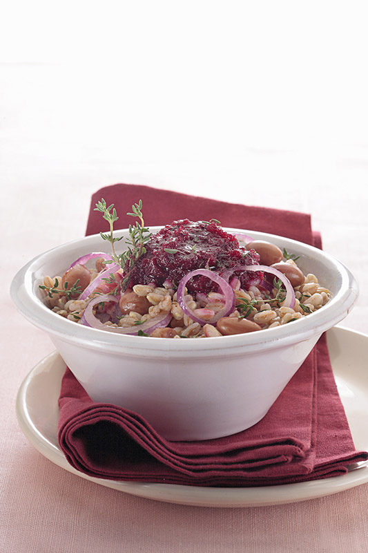 FARRO CON BORLOTTI CIPOLLA ROSSA TIMO CREMA DI BARBABIETOLA - 7376 - immagine 1